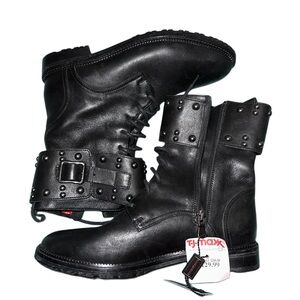 Black Studded Leather Combat Boots